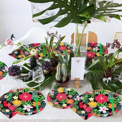 96 Pcs Hawaiian Party Dinnerware: Disposable Plates, Napkins & Forks for 24 G…