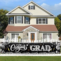 2026 Graduation Decorations-Black and Silver Congrats Grad Black