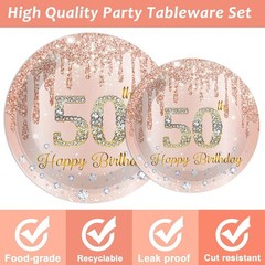 Complete 96-Piece Pink Rose Gold 50th Birthday Collection for Effortless Hosting