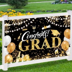 Aaskuu Graduation Banner 2026 Black and Gold – 72.8×43.3 Inch, Congrats Grad …