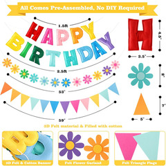 Happy Birthday Decorations, No DIY, Pre-Strung 3D Banner | Rainbow, 3D Felt Bann