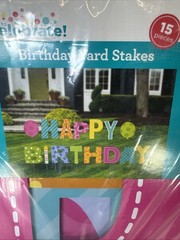 Happy Birthday Yard Sign Stakes 16” Big Letters 15 Pieces Celebration