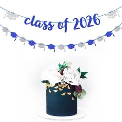 Navy-Blue Silver Party-Decorations Graduation Banner-Streamers – 18pcs Kits C…