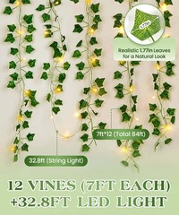 84Ft 12 Pack Artificial Ivy Garland Fake Plants, Vine Hanging Garland with CE