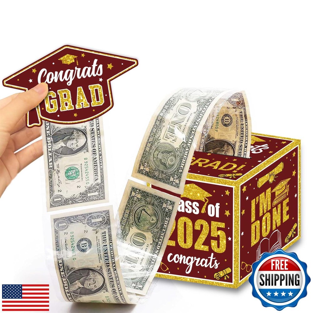 Graduation Decoration Class of 2025 Money Box – Maroon and Gold Graduation Mo