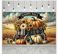 71x 43 Inc HAPPY FALL BANNER, Autumn Sunflower Pumpkin Backdrop Outdoor, Indoor