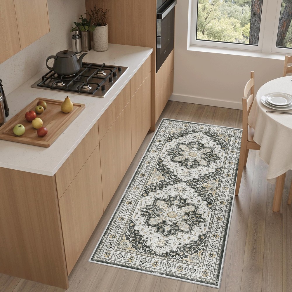Madane Washable Area Rug 2×4, Small Entryway 2′ x 4′ (Rectangular), Black