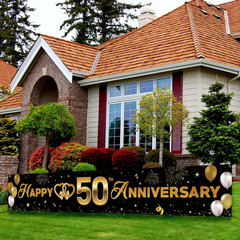 50Th Wedding Anniversary Banner, Golden 50 Years Decorations, Sturdy Fabric Back