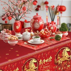3Pcs Chinese New Year Decorations Tablecloth 2026, 108 * 54 Inch Lunar New Year