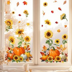 9 Sheets Fall Sunflower Window Clings 7.9 x 11.8 inch, Multicolor