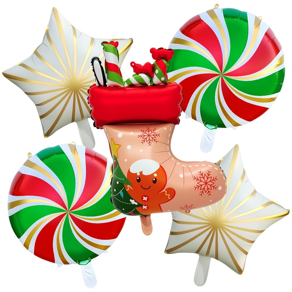 5Pcs Christmas Balloon Set – 18IN Star and Round Festive Foil Balloons, Suita…