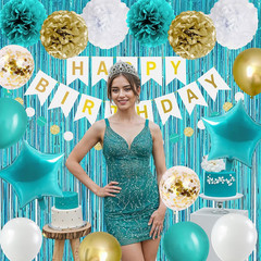 Teal Turquoise Blue and Gold Birthday Party Decorations for Women Girls with Hap