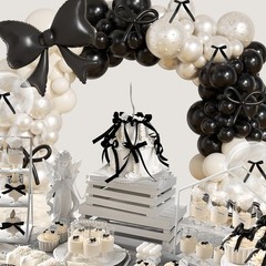 Black Bow Birthday Decorations,187Pcs Black and White Balloon Arch Kit with C…