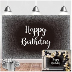 Happy Birthday Photo Booth Backdrop – Blak Silver 7x5FT