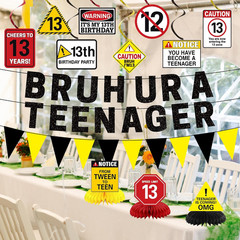 13Th Birthday Decorations Boys Girls, Black Bruh U Are a Teenager Banner Table C