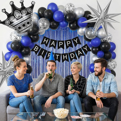 Navy Blue Birthday Decorations for Men with Black Metallic Silver Navy Blue