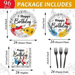 Guitar-Themed 96Pc Party Kit: Plates, Napkins & Forks for Musical Celebrations