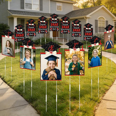 13 Pcs 37″ K-12 Graduation Photo Yard Signs with Stakes, Double-Sided Class of 2