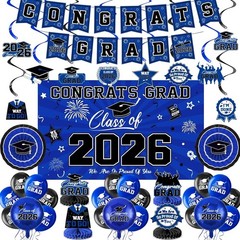Class of 2026 Graduation Party Decorations – Blue and Black Theme Set