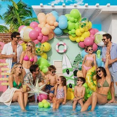 Summer Pool Party Decorations, Tropical 162pcs Pastel Colorful Balloons with …