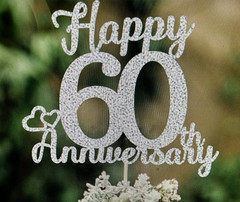 Silver Glitter Happy 60th Anniversary Cake Topper & 9pc. Honeycomb Centerpieces