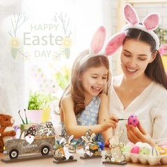 Capoda 6 Pcs Easter Table Signs Wooden Rustic Happy Brown