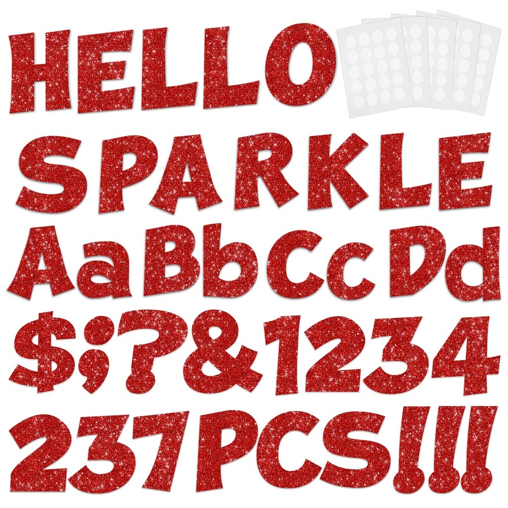 237 Pcs Cardboard Letters, Glitter Alphabet Cutouts, Display Decor, Red