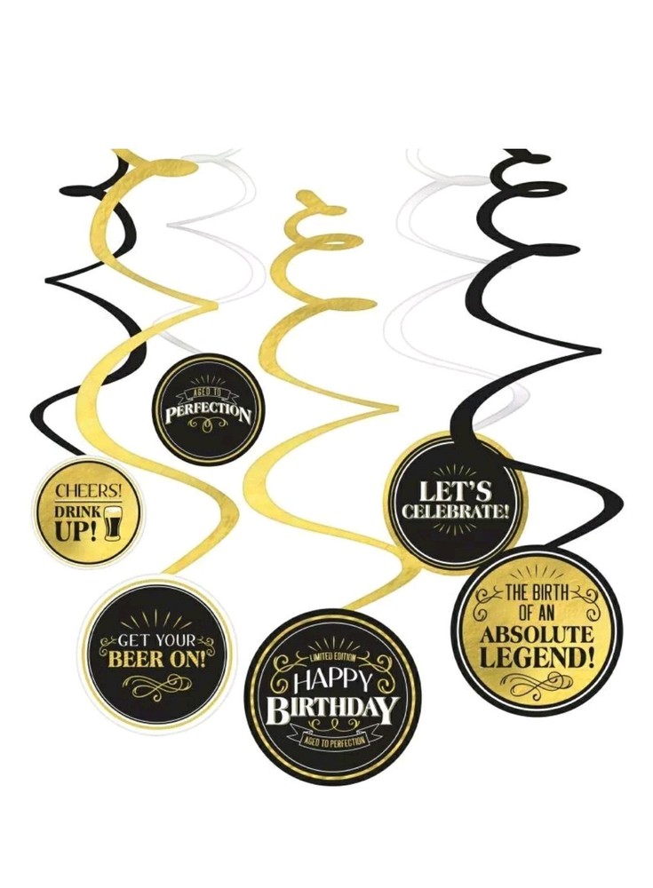 Better with Age Over the Hill Gold Birthday Party Hanging Swirl Decorations