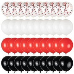 100pcs Red and Black Balloons, 12inch Red and White With Confetti Balloons fo…