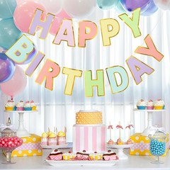 Elegant 9ft Pre-Strung Happy Birthday Banner in Macaron Colors – No DIY Needed