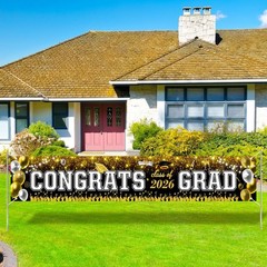 Large Graduation Banner Class of 2026 Black and Gold – 120×20 Inch Congrats Grad