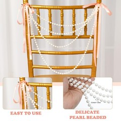 16 Pcs Wedding Pearl Bow Chair Decor Satin Ribbon Bows with Pearl Beaded Stri…