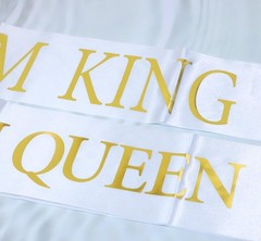 2 PCS Prom King Queen Sashes Graduation Dance Party Satin Costume White