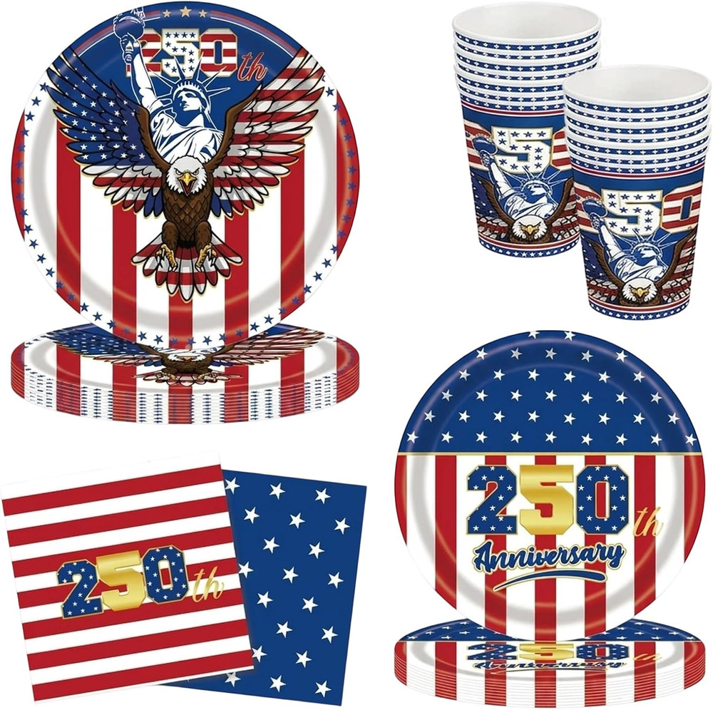 100 Pcs 250 Anniversary USA Decorations Party Supplies Set with 4th of July P…