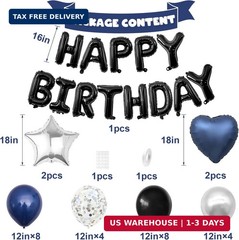 Navy Blue and Black Birthday Decorations for Men,Blue Black White Balloons Happy