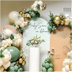 149PCS Sage Green And Gold Chrome And Confetti Latex Balloons Combination Arch
