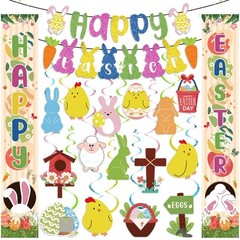 Easter Decorations Happy Porch Banner Eggs Garland with Multicolor