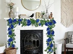 5 Pack Artificial Royal Blue Rose Vines Floral Garlands Total 32.5 Ft Fake Vine
