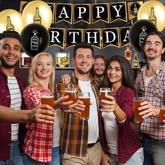 40 Piece Unisex Whiskey Theme Birthday Party Decorations Celebrations Gold Black