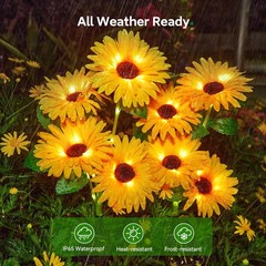 4 Pack Outdoor Solar Garden Lights with 16 Glowing Daisy Flowers & Stems, Wat…
