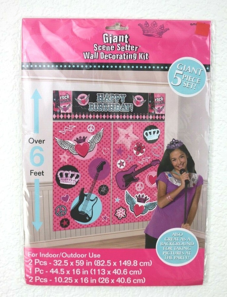 NEW Amscan Rock Star Happy Birthday Giant Scene Setter Wall Decorating Kit
