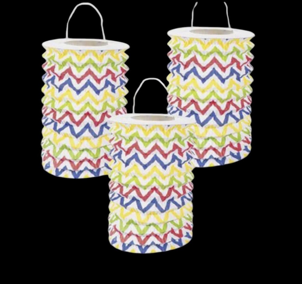 Set Of 6 Chevron Pattern Bright Paper Lanterns – Party Decorations Rainbow