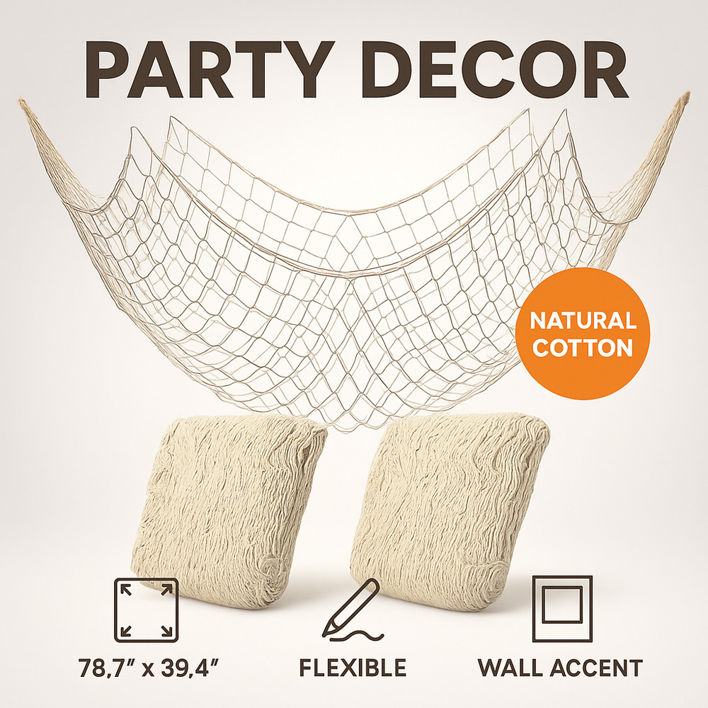 2 Pack Cotton Fish Net Decoration Nautical Wall Decor Under the Sea Pirate Party