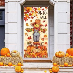 Fall Door Banner Cover Scarecrow Pumpkin Leaves Hanging