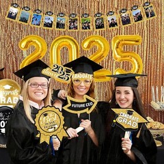 Class of 2025 Banner Backdrop | Graduation Party Decorations 2025 Black and Go..