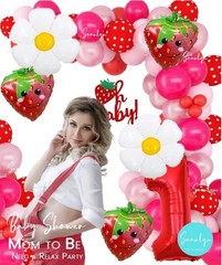Berry First Birthday Decor 12Ft Strawberry Balloon Arch Kit with Strawberry Ball
