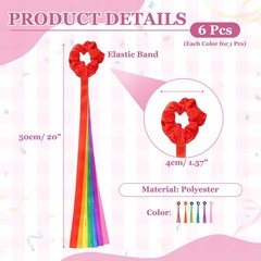 Rainbow Dance Ribbons, Wrist Streamers 6 Pcs & Rainbow Mix Set