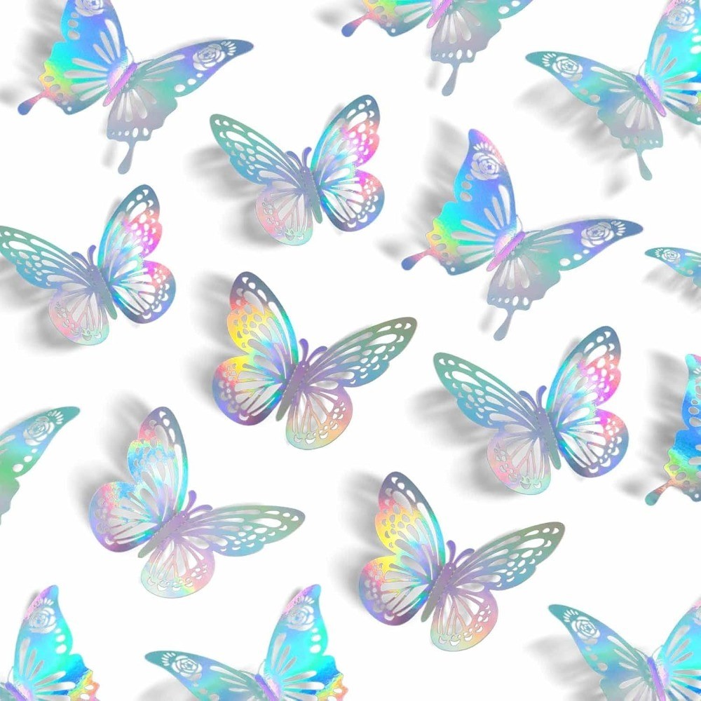 Laser Butterfly Wall Decor, 48Pcs 2 Styles 3 Sizes Butterflies for Birthday Cake
