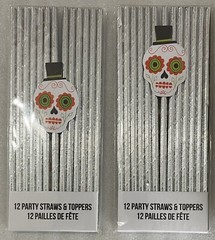 Meri Meri Sugar Skull Party Decor Lot – Tablecloth & Drink Straw Halloween NEW