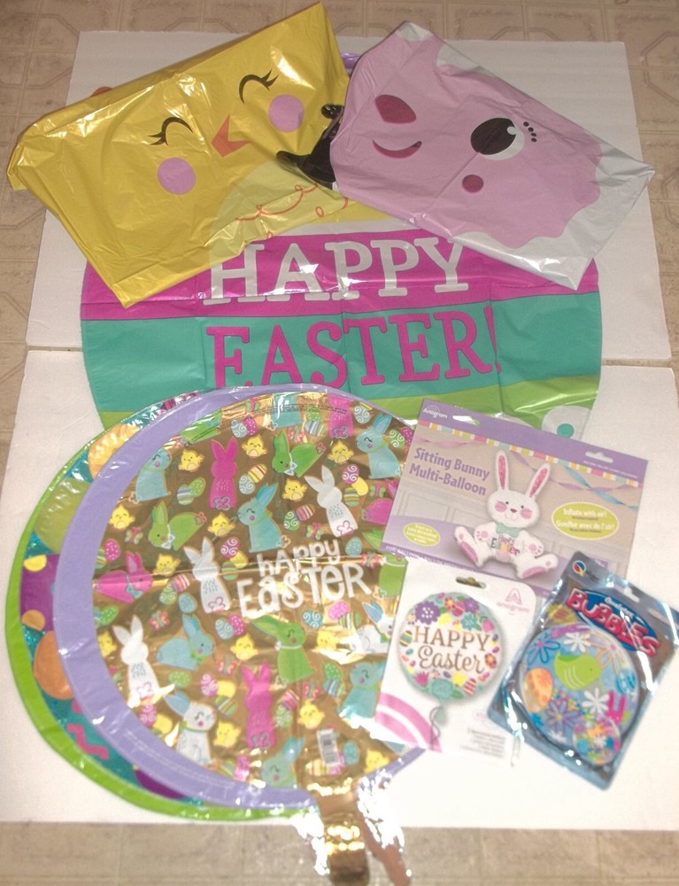 HUGH Lot 10 Easter Balloons 24″ Bunny 29″ Egg 34″ Chick 38″ Lamb + 6 More! NEW!